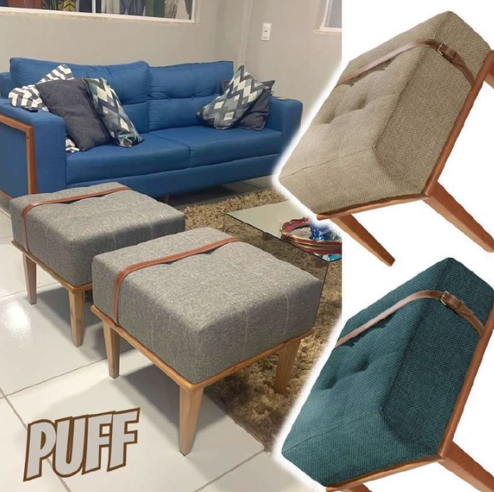 Puff Em Linho Quadrado Yarin Agarb Decor Cor:linho Bege