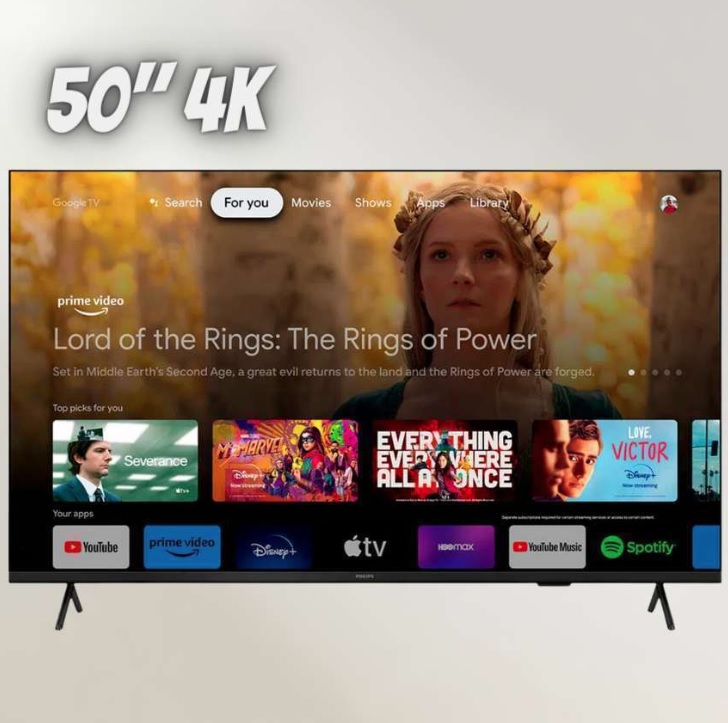 Smart TV Philips 50″ 4K 50PUG7408/78, Google TV, Comando de Voz, Dolby Vision/Atmos, VRR/ALLM, Bluetooth