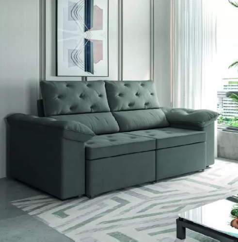 Sofá Retrátil 2 Lugares 1,50m Inglaterra Suede Cinza Selmer – SELMER ESTOFADOS