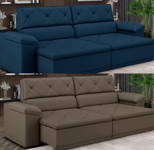 Sofá Retrátil Reclinável 3 Lugares Veludo Caribe – Flexforma Estofados