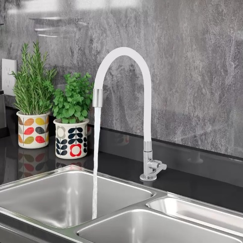 Torneira para Cozinha Gourmet de Mesa Nell – Flexível Cromada e Branca AM02