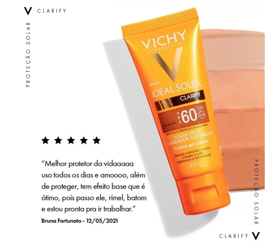 Vichy Idéal Soleil Clarify Fps60 Cor Clara, Média, Extra Clara ou Morena 40g
