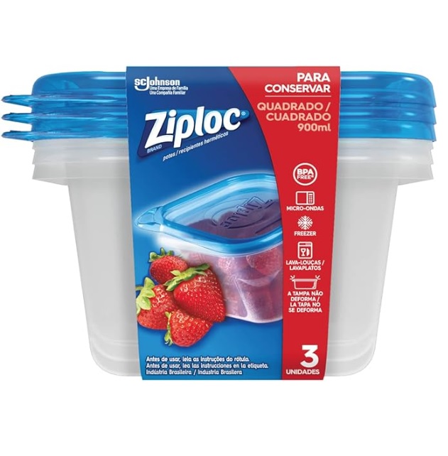 Ziploc Pote Plástico 900ml com 3 unidades