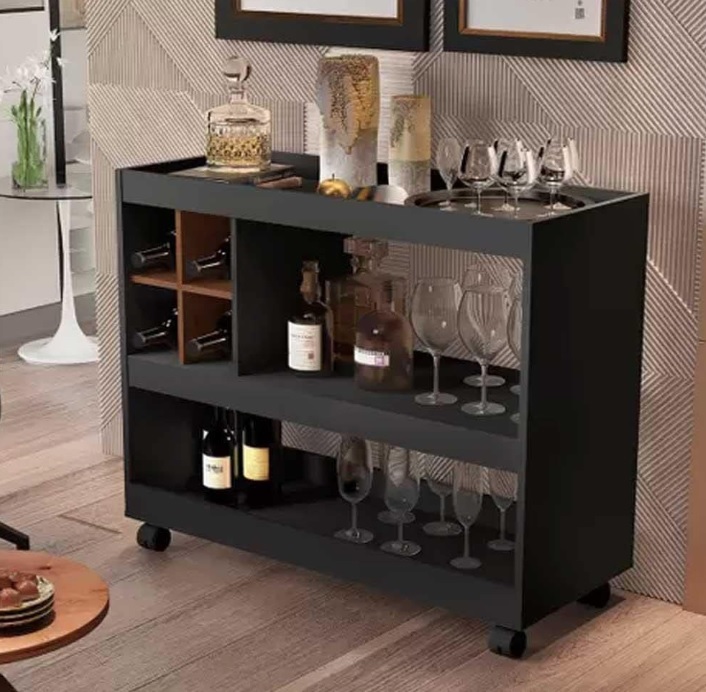 Aparador Bar Com Rodizios 4050 Cor Preto/Caramelo