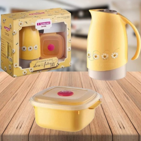 Bule de Chá e Café Térmico Amarelo com Pote 480ml – Sanremo Cuidar