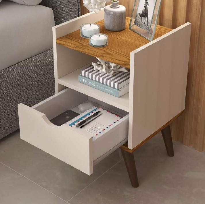 Conjunto 2 Mesa De Cabeceira Madesa Grécia Plus (Off White/Freijó)