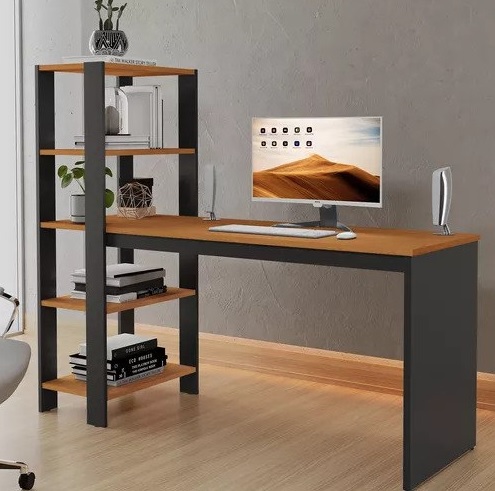Mesa Com Prateleira Escrivaninha Para Notebook E Escritório