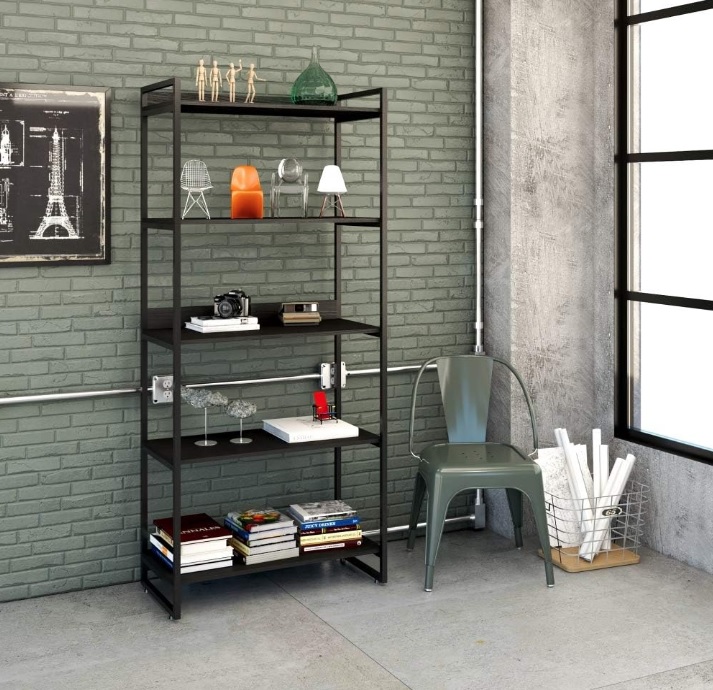 Estante Multiuso 5 Prateleiras 187x80cm Estilo Industrial, Compace, Kuadra, Preto Ônix/Est.Preta