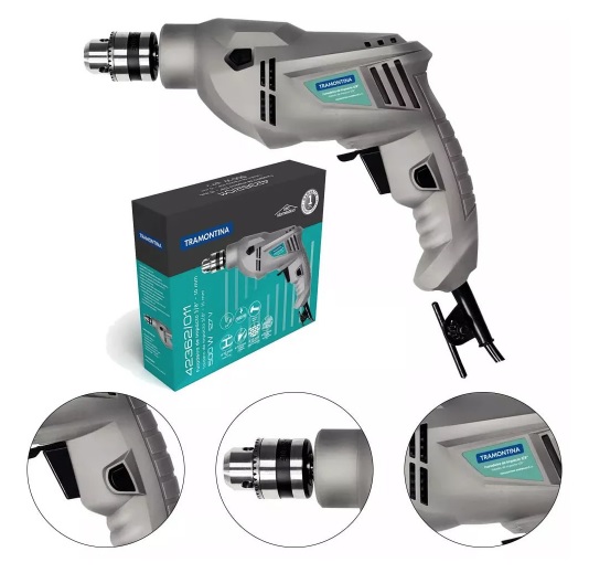 Furadeira De Impacto Com Sistema De Reversão De Rotação 500w 3/8 Cinza Tramontina 220v