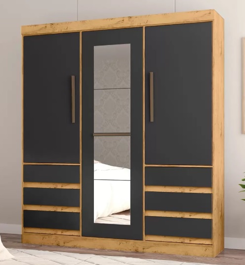 Guarda-roupa Casal com Espelho 3 Portas 6 Gavetas Araplac Maiami