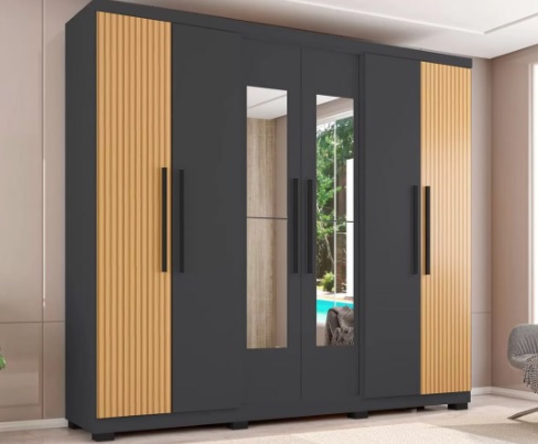 Guarda-roupa Casal com Espelho 6 Portas 4 Gavetas Araplac Braga