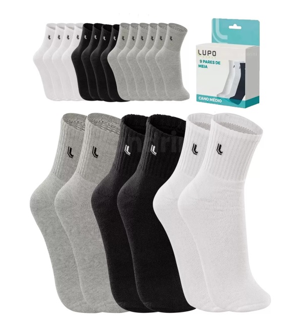 Kit 10 Pares Meias Lupo Masculinas Cano Medio Walk Original Corrida Academia Sport
