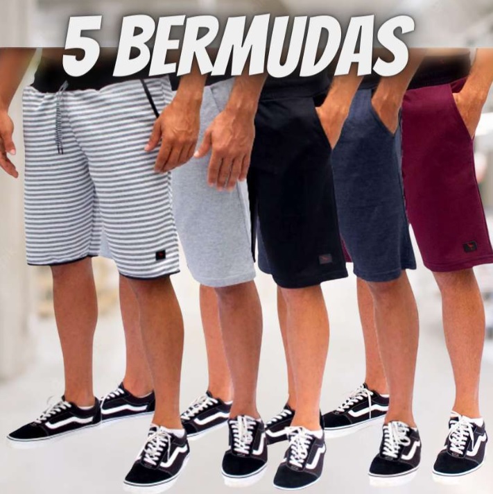 Kit 5 Bermuda Moletom Academia Treino Masculina Original Ducam