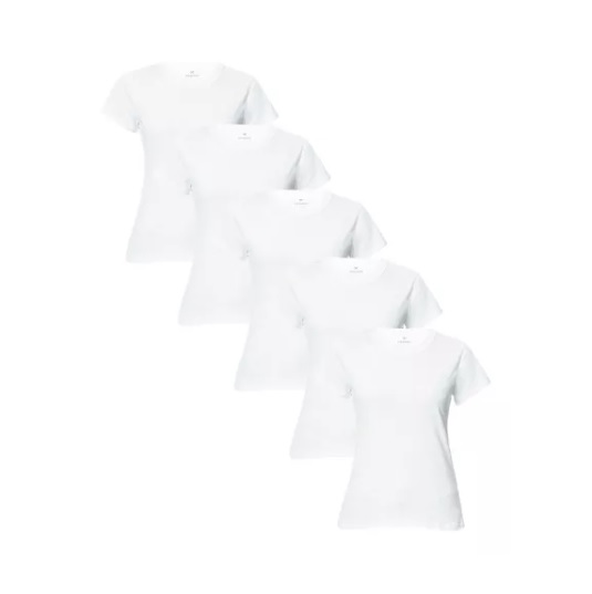 Kit 5 Camisetas Manga Curta Feminina Branca Hering Oferta