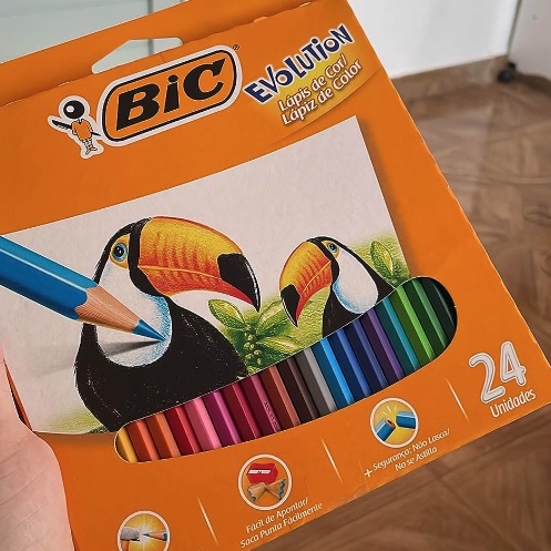 Lápis de Cor Sextavado BIC Evolution, 24 Cores, 902638, Blister 1 Unidade, Seguro Para Crianças, Não Lasca