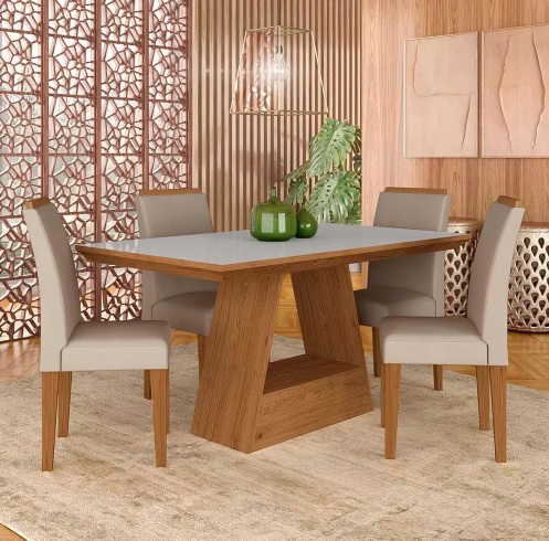 Mesa Com 4 Cadeiras 1,36 Ávila Cina/off White/bege