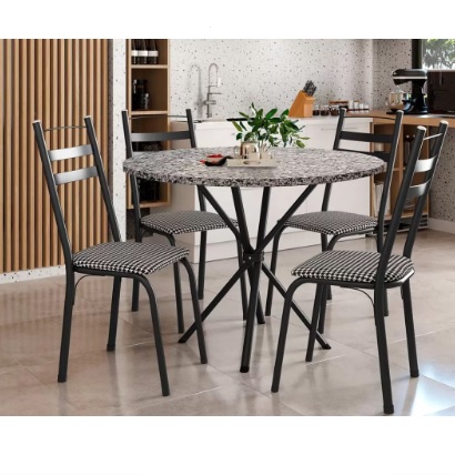 Mesa de Jantar 4 Cadeiras Redonda Artefamol América Capri