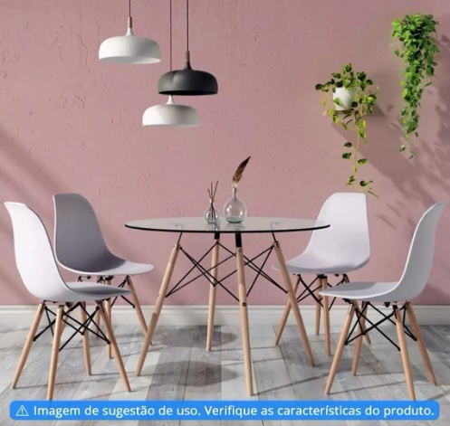 Mesa de Jantar 4 Lugares Tampo de Vidro – Otello com 4 Cadeiras Pé Palito Assento Branco