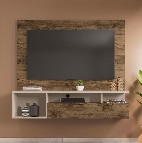 Painel Caemmun Black Para Tv até 55 polegadas (Marrom/Off White)