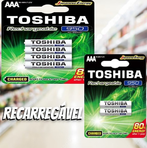 Pilha Recarregável AAA 1,2V 950mAh TNH3GAE TOSHIBA (Cartela com 4 unid.)