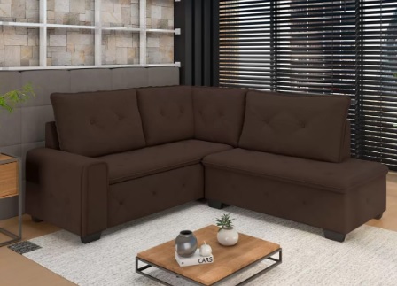 Sofá de Canto 5 Lugares com Chaise Veludo Camboriu BestHouse