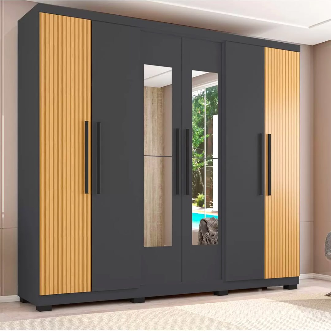 Guarda-roupa Casal com Espelho 6 Portas 4 Gavetas Araplac Braga (2 cores)