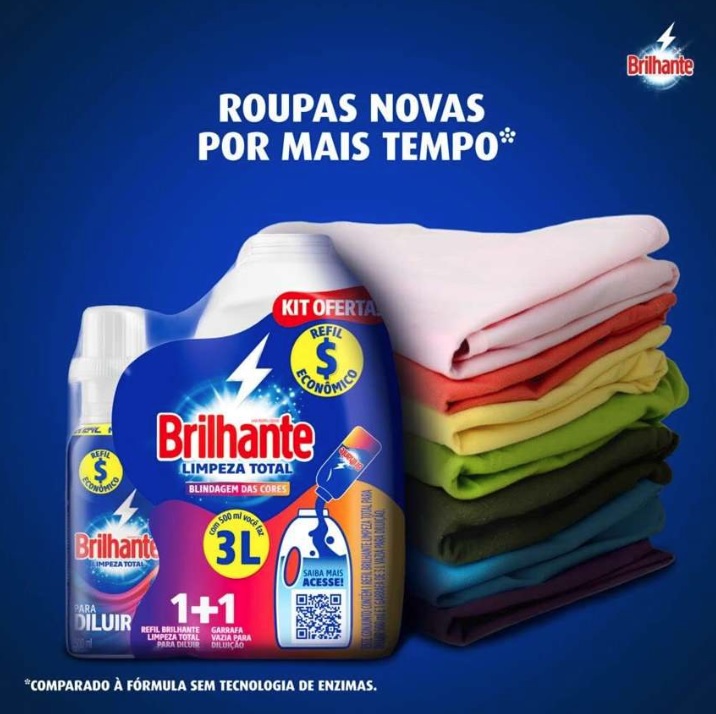 Brilhante Kit Garrafa Para Diluição + Lava-Roupas Líquido Concentrado Para Diluir Limpeza Total 500Ml Refil