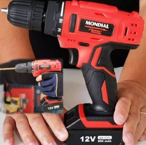 Furadeira parafusadeira sem fio de 10mm Mondial FPF-06M 12V + acessório com maleta de transporte 100V/240V