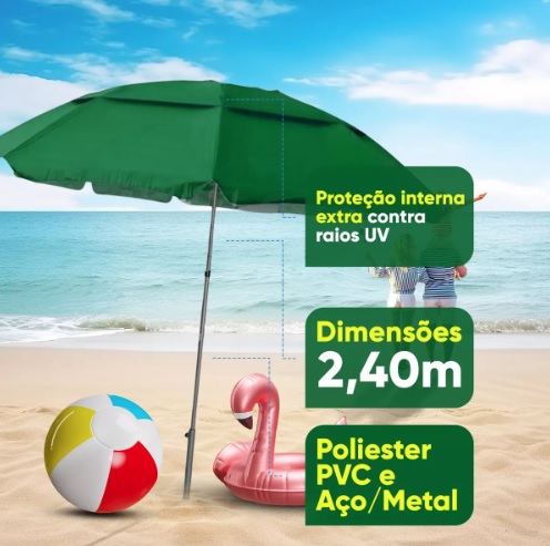 Guarda sol Grande 2,40m Sol Praia Piscina Proteção Uv 2024