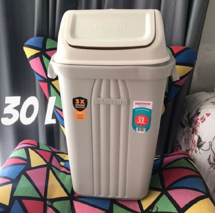 Lixeira Basculante Plástica, 30L, Branco, Sanremo