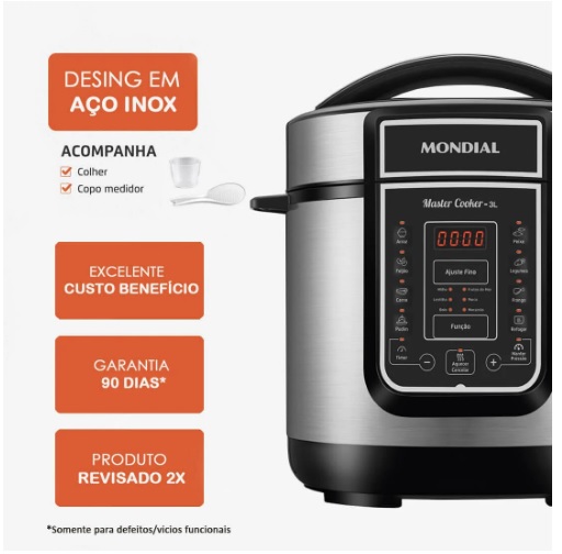 Panela Elétrica de Pressão Mondial Digital Master Cooker PE-40 3L – Preta/Inox