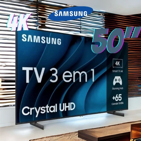 Smart Tv 50” Crystal Uhd 4k 50cu8000 Design Air Slim 2023 Cor Cinza Titan Samsung 110v/220v