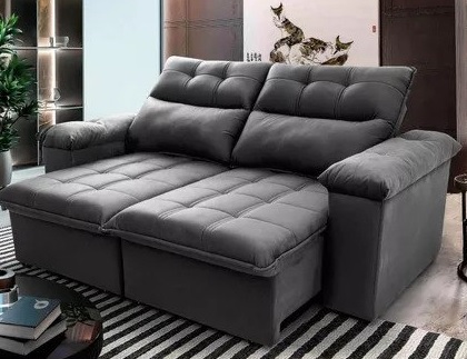 Sofá Retrátil/reclinável Verona 2,00m Velut Cinza C/ Molas