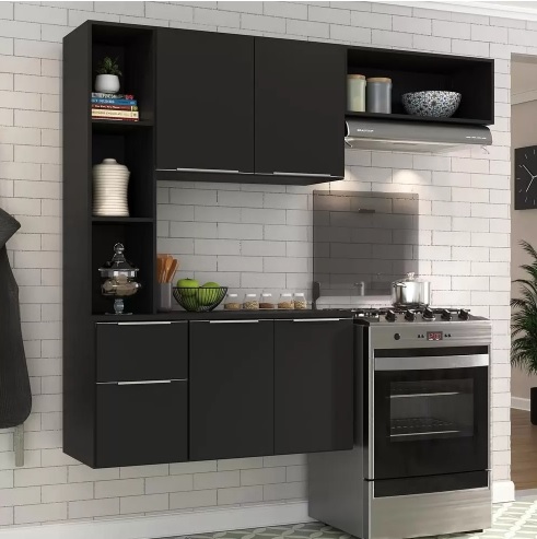 Armário de Cozinha Compacta MP2001 Sofia Multimóveis Preta