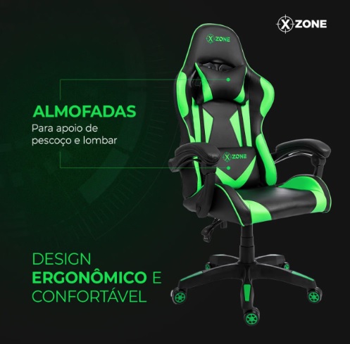 Cadeira Gamer Premium, Xzone, Preto/Verde – CGR-01-GR