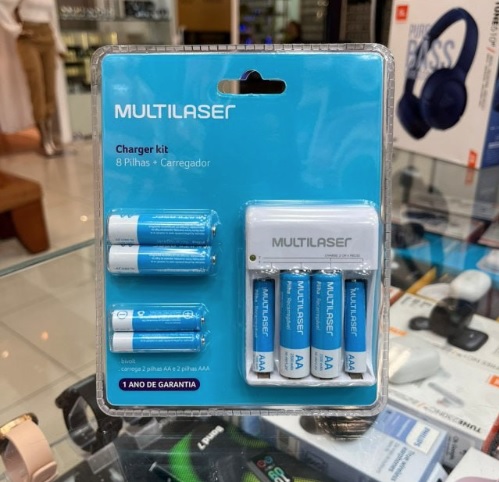 Carregador De Pilhas Aa/aaa + 8 Pilhas Multilaser – Cb093