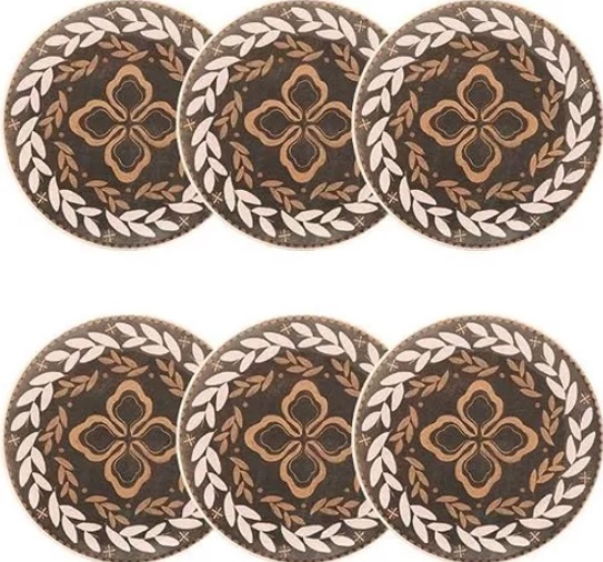 Conjunto De 6 Pratos De Sobremesa Unni Alba 18,5 Cm Oxford Cor Marrom / Rosa Folhas