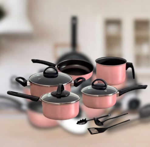 Jogo De Panelas Alumínio Antiaderente 8 Peças Tampa De Vidro