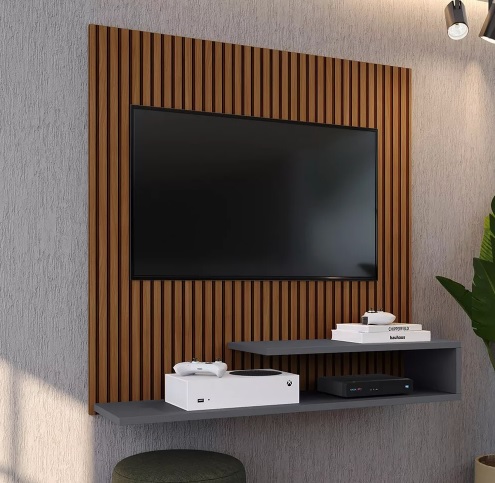 Estante Livro Painel Tv 32 Polegadas Sala Quarto Cor Ripado/cinza