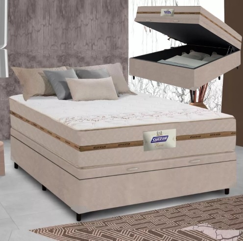 Cama Box Casal Colchão Molas Flora Bege 138x188x60cm – Gazin