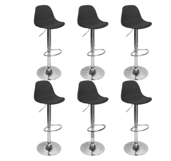 Kit 6 Banquetas Joly Luisa Giratória Regulável Base Cromada Acabamento da estrutura metal Cor Preto