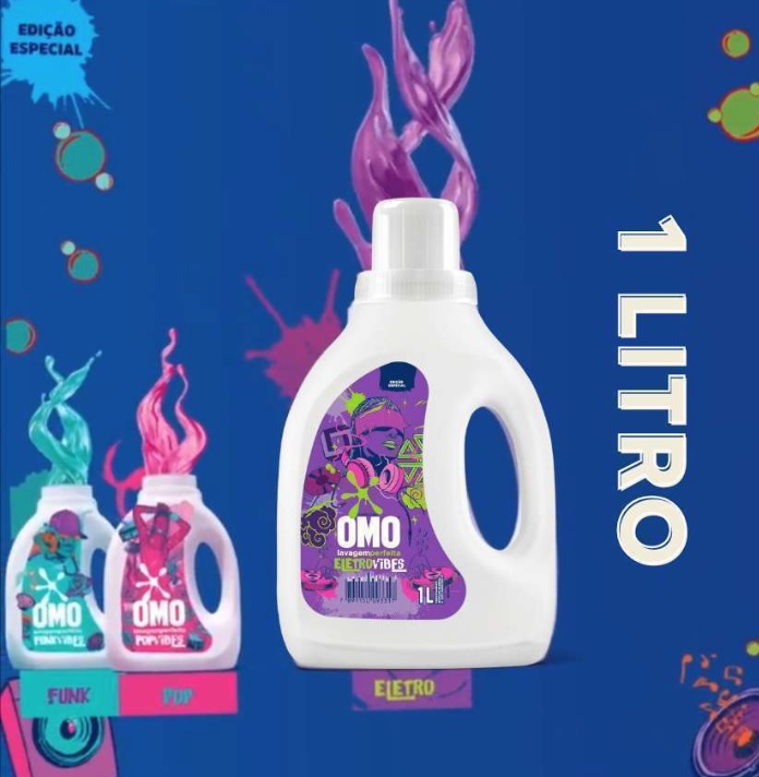 OMO Lava Roupa Líquido Explosão De Perfume Eletro Vibes Lavanderia Sensorial 1 L