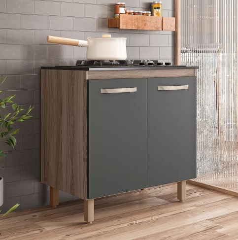 Balcão Armário Cooktop Para Cozinha Compacta Com 2 Portas