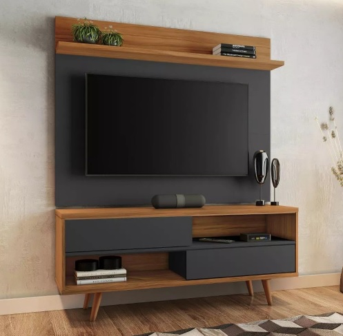 Bancada Retrô Com Painel Tv Até 50 Polegadas Notável Preto