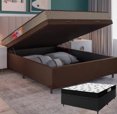 Cama Box Casal Colchão Espuma 138x188x50cm Polar Cor Preto