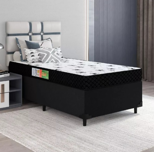 Cama box solteiro espuma 88x188x50cm polar branco / preto