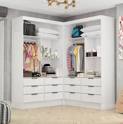 Closet Casal Duplo Sevilha Premium Com 12 Gav Carioca Móveis Cor Branco