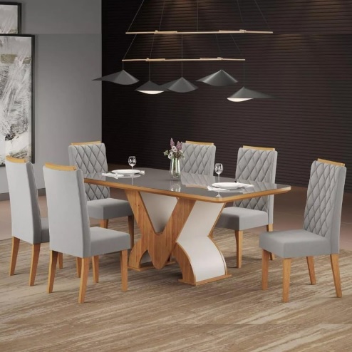 Conjunto Sala De Jantar Mesa Retangular Novita Com 6