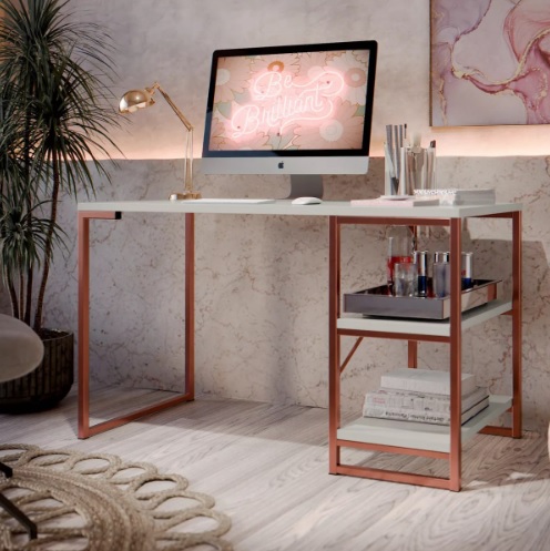 Escrivaninha Mesa Estilo Industrial Com Prateleiras Pc Computador Para Estudo E Escritório