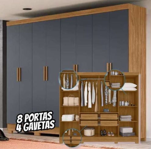 Guarda Roupa Casal 8 Portas 9110 Freijo Cinza Moval Cor Cinza-escuro